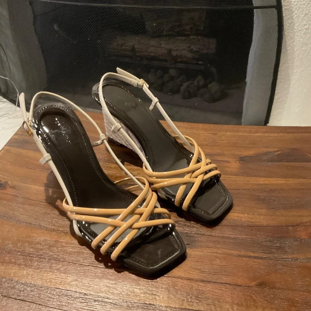 Tory Burch Multi-Strap Esppadrille Wedge Sandals Cantucci-Light Cream Size 9